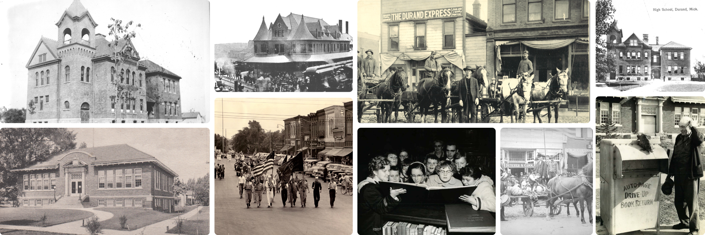 Local History collage with photos of different historical buildings and areas