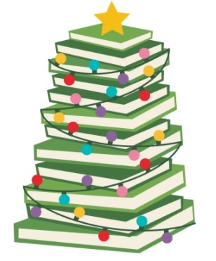 Image of Christmas tree made of books