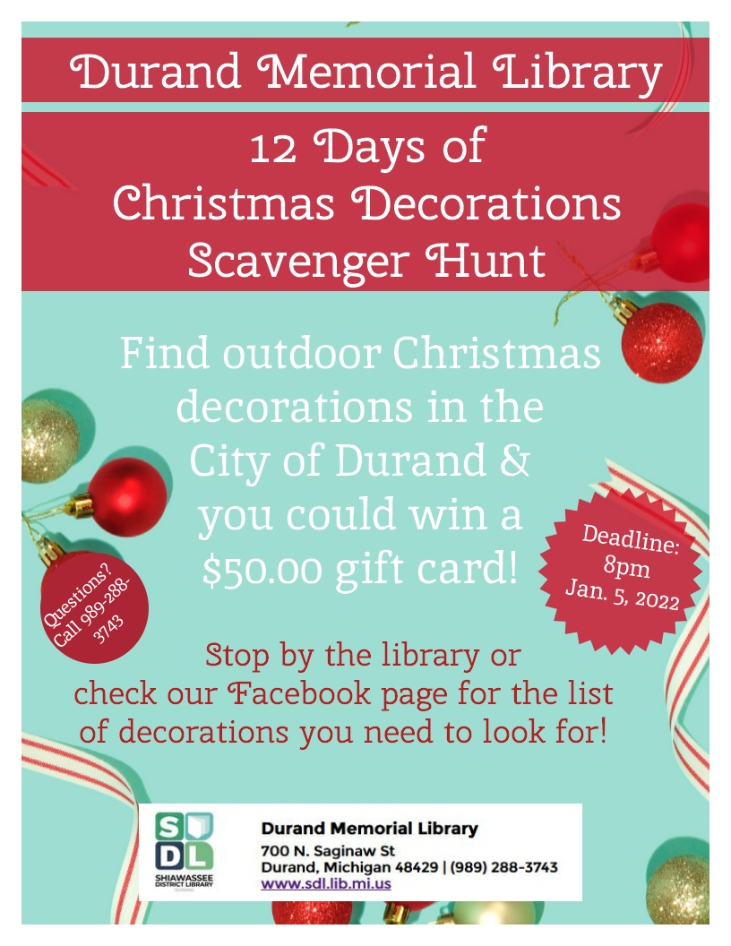 12 days of Christmas decorations scavenger hunt in Durand.