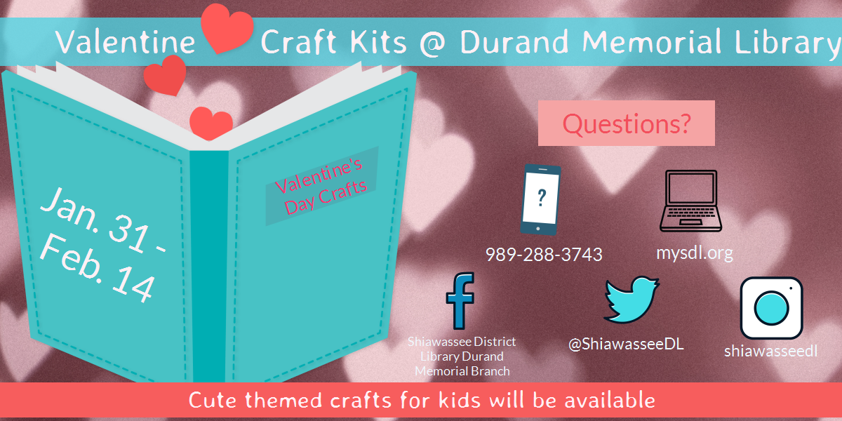 Valentine's crafts to go at Durand Memorial Library through Feb. 14