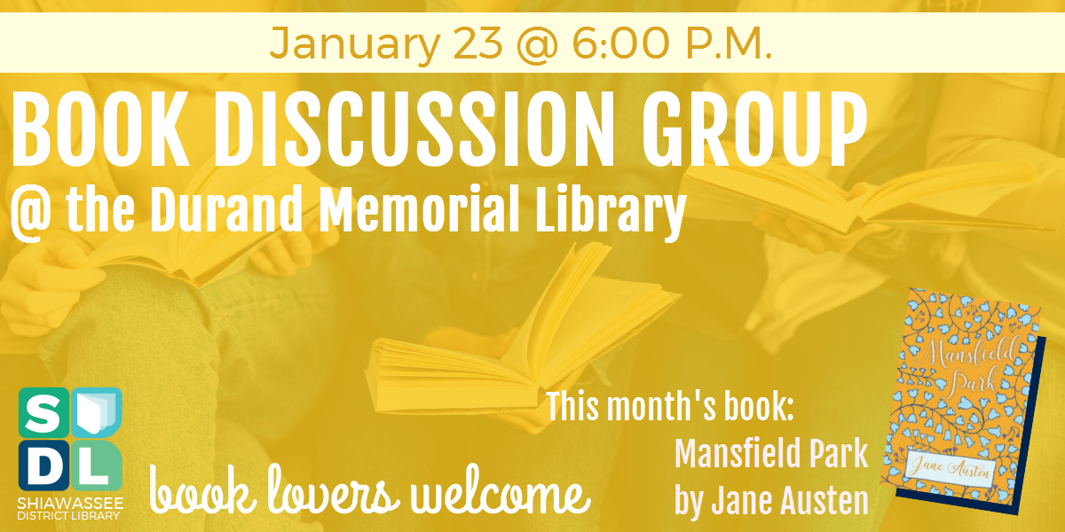Book discussion of Mansfield Park at Durand Memorial Library Jan. 23 at 6 p.m.  