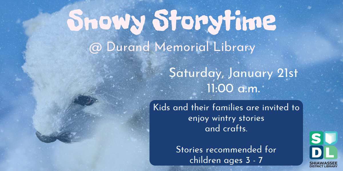 Snowy storytime at Durand Memorial Library January 21 at 11 a.m.  