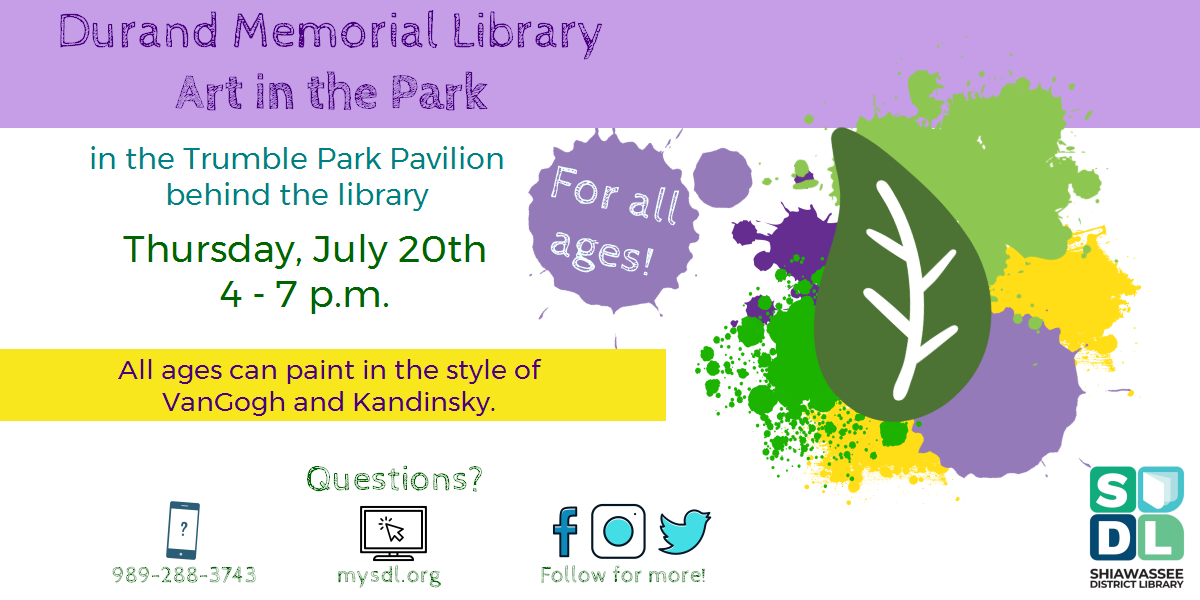 Image of Art in the Park painting July 20 at Durand Memorial Library