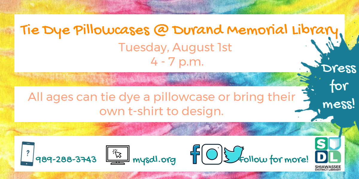 Tie dye pillowcases craft at Durand Memorial Library.