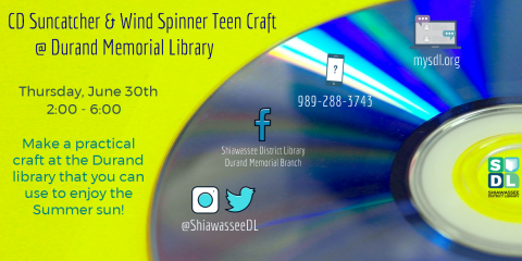 Teens and tweens can make a sun catcher craft with CD's June 30 from 2 to 6 pm
