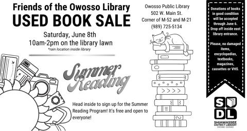 Friends Book Sale June 8 from 10 - 2 library lawn