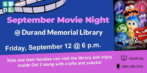 Image of September Movie Night at Durand Memorial Library Sep. 12 @ 6 p.m.