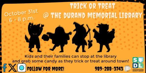Image of Trick or Treating at the library Oct. 31 from 6 to 8 p.m.