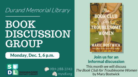 Image of December 1 book discussion at 6 p.m.  "The Book Club for Troublesome Women" 