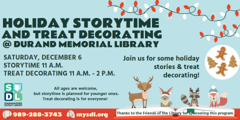 Image of holiday storytime and treat decorating Dec. 6
