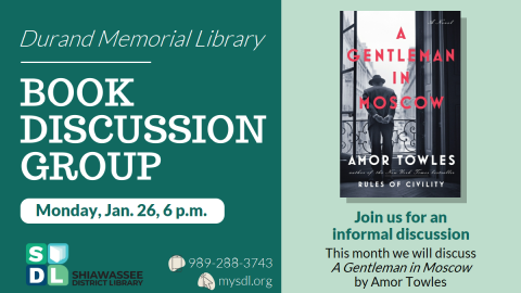 January 26 at 6 p.m. book discussion "A Gentleman in Moscow"