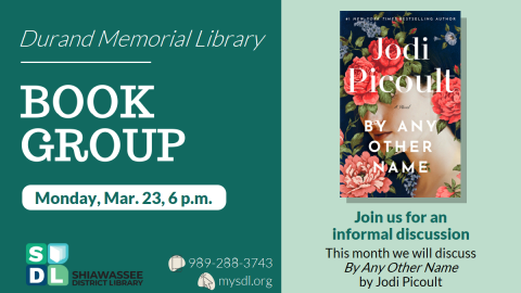 Image of Book Group at Durand Memorial Library Monday, March 23, 2026 at 6 p.m. to discuss "By Any Other Name"