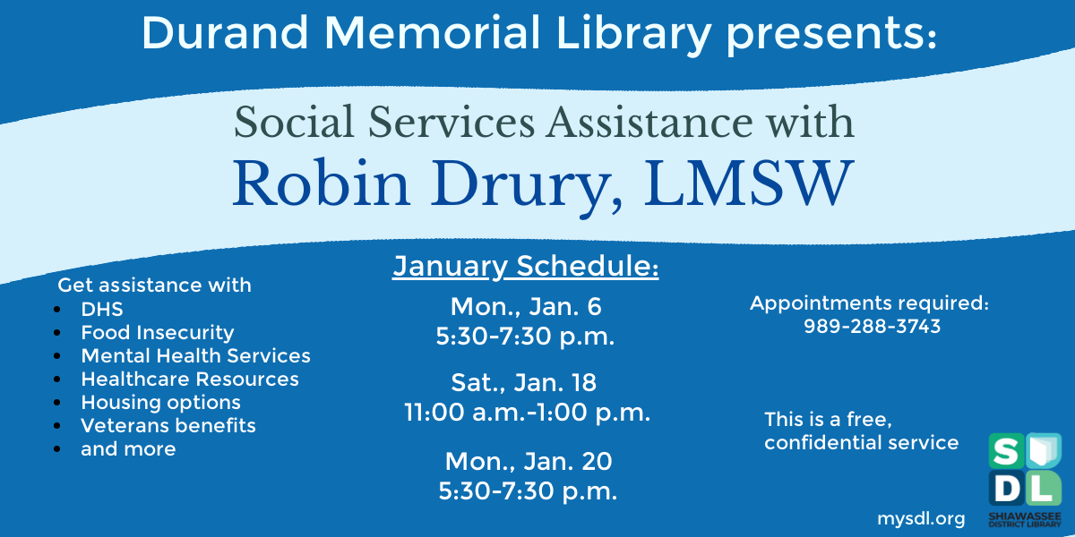 Social Services Assistance January 20 at Durand Memorial Library