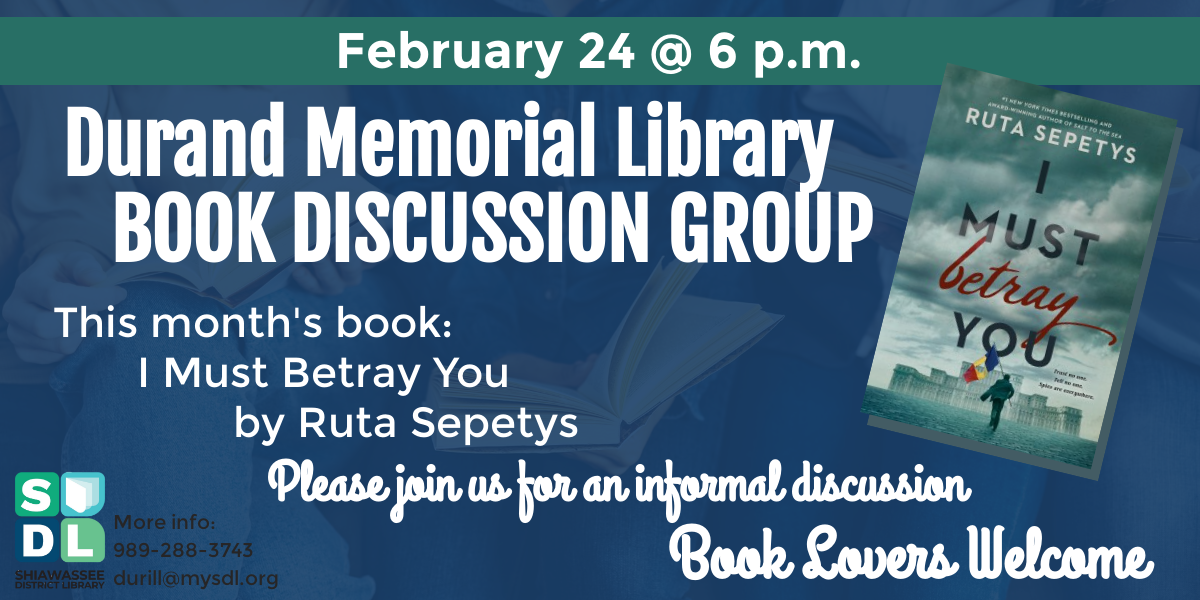 Image of Book Discussion of I Must Betray You at Durand Memorial Library Feb. 24 at 6 p m.