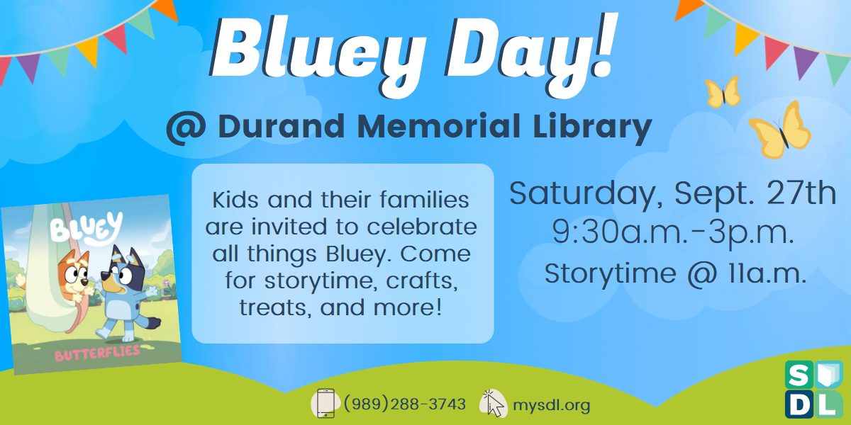 Image of Bluey Day! at Durand Memorial Library Sep. 27 from 9:30 a.m. to 3:00 p.m.