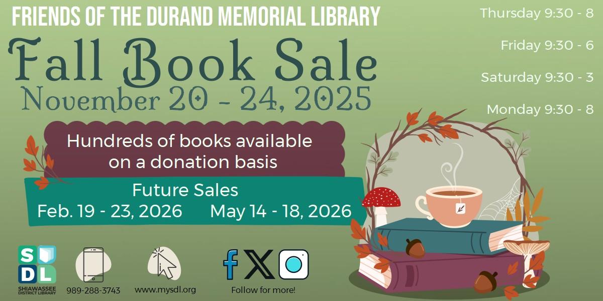 Image of Friends of the Library Fall Book Sale at Durand Memorial Library November 20 to 24