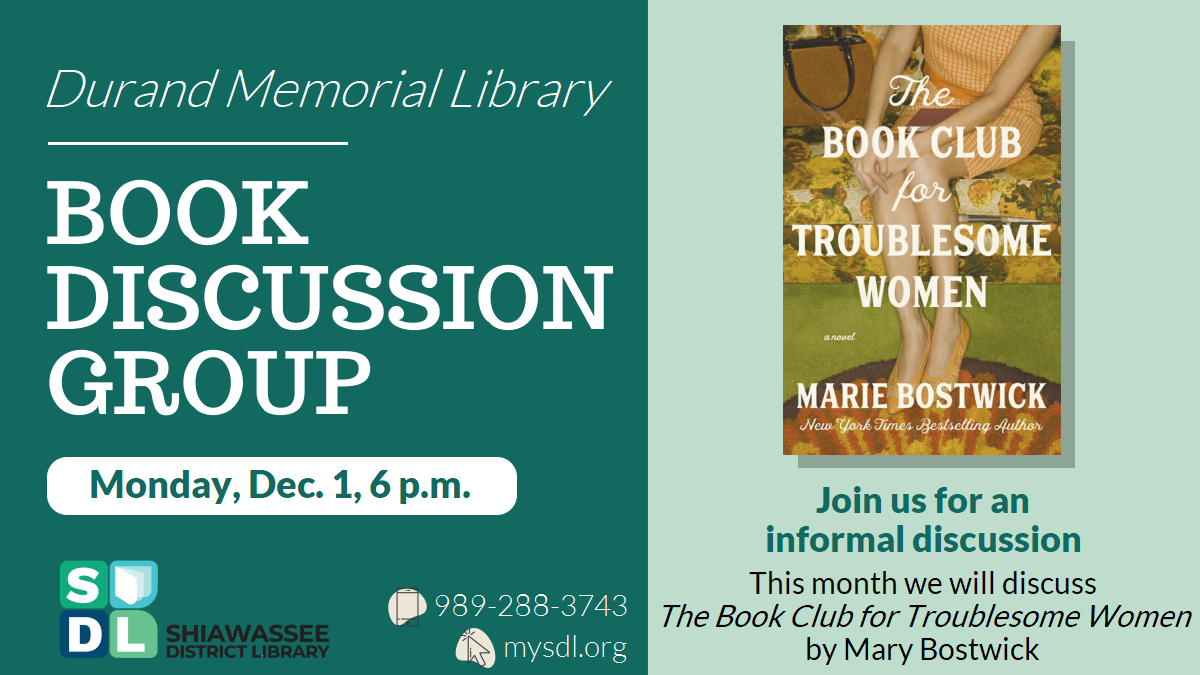 Image of December 1 book discussion at 6 p.m.  "The Book Club for Troublesome Women" 