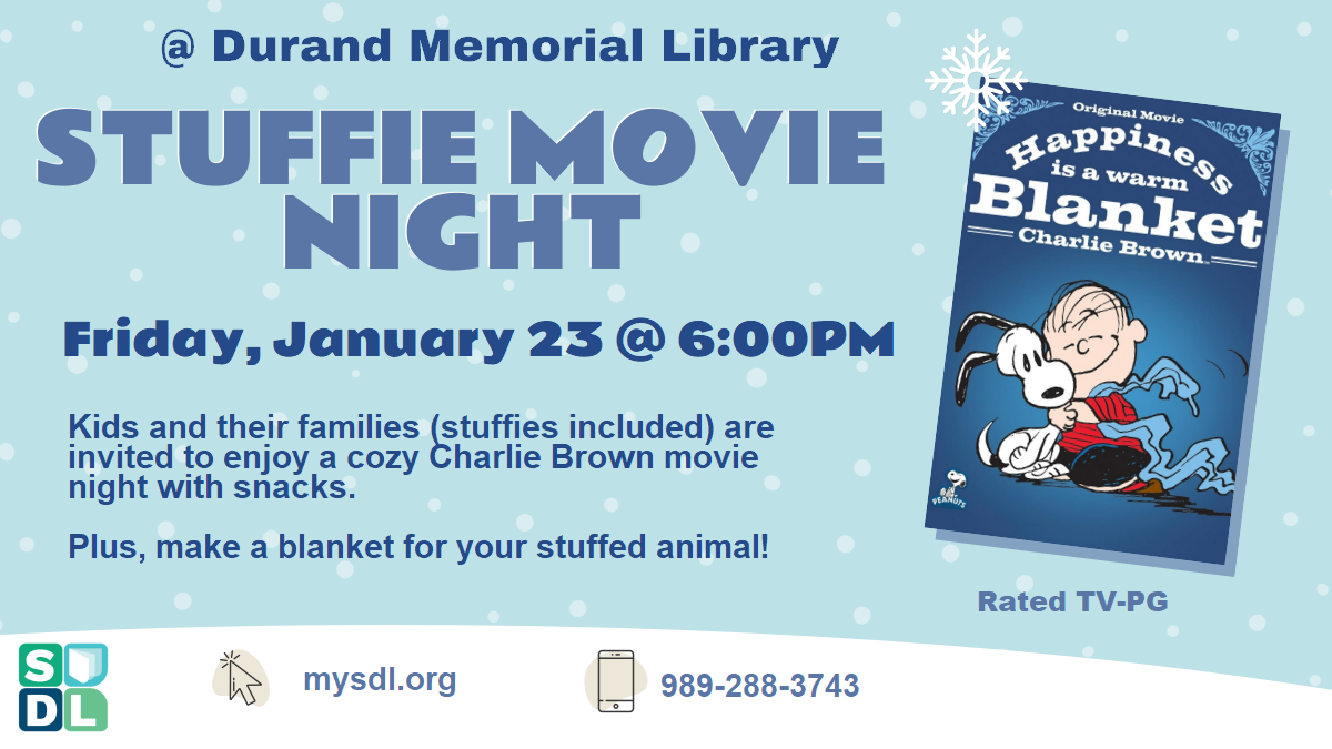 Stuffed Movie Night at Durand Memorial Library January 23 at 6 p.m.