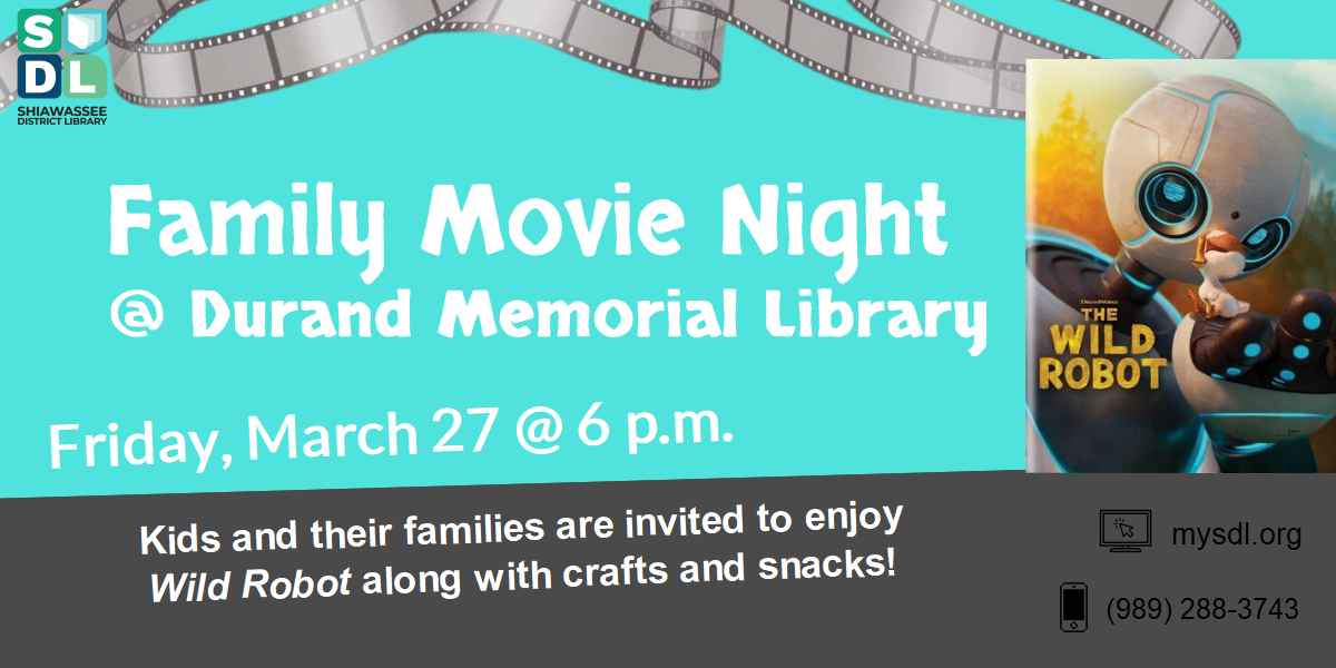 Image of Family Movie Night: "Wild Robot" at Durand Memorial Library Friday, March 27 at 6 p.m.